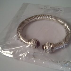 New Twisted Silver Women's Purple And Clear Crystal Glass Cuff Bracelet